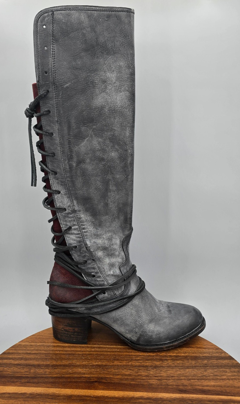 Freebird by Steven Coal Boots Womens 9 Black Gray Distressed Leather Tall Riding